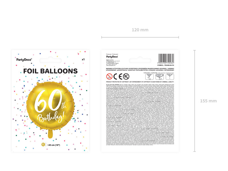 Balon foliowy 60th Birthday złoty 45cm FB24M-60-019 PartyDeco
